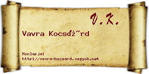 Vavra Kocsárd névjegykártya